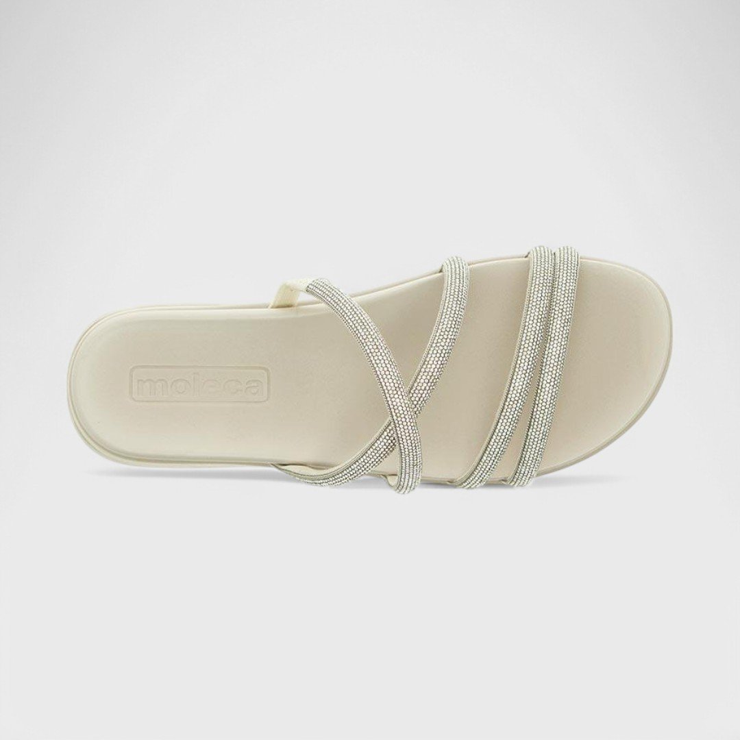 Chinelo Slide Moleca Papete Feminino Branco Off/Niquel/Cristal 6