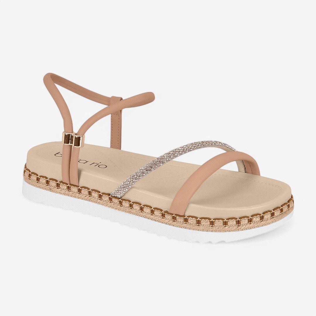 Sandália Beira Rio Flatform Feminina Nude/Ouro Rosado 2