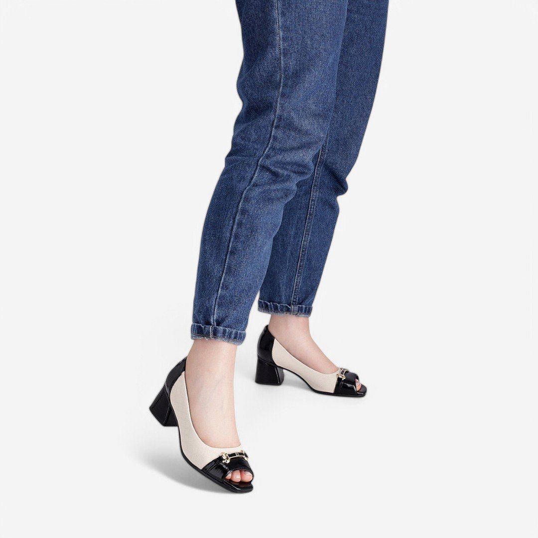 Sapato Peep Toe Piccadilly Feminino Preto/Off White 4