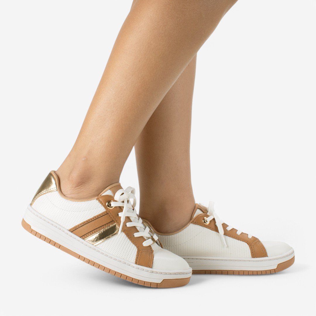 Tênis Kolosh Casual Feminino Branco/Caramelo/Champagne 2