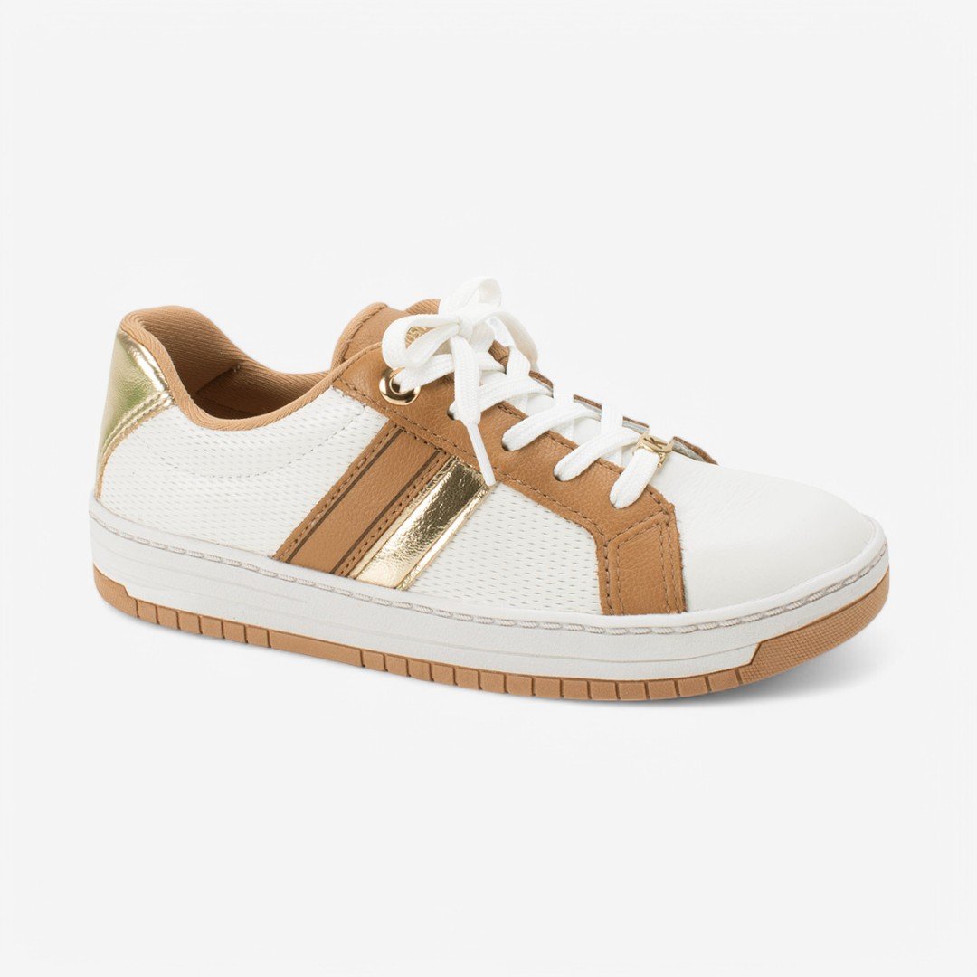 Tênis Kolosh Casual Feminino Branco/Caramelo/Champagne 8