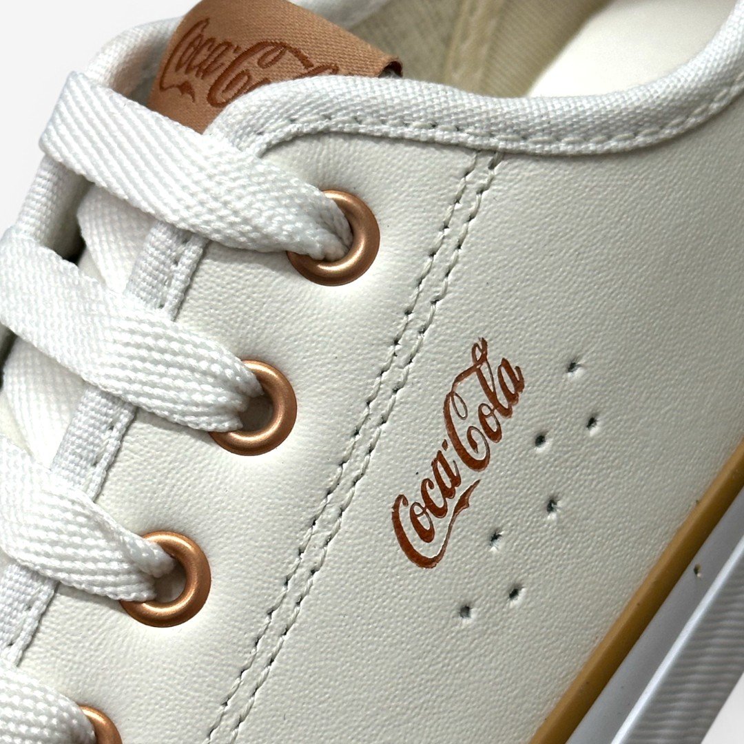 Tênis Coca Cola Casual Feminino em Couro Branco/Cobre 5