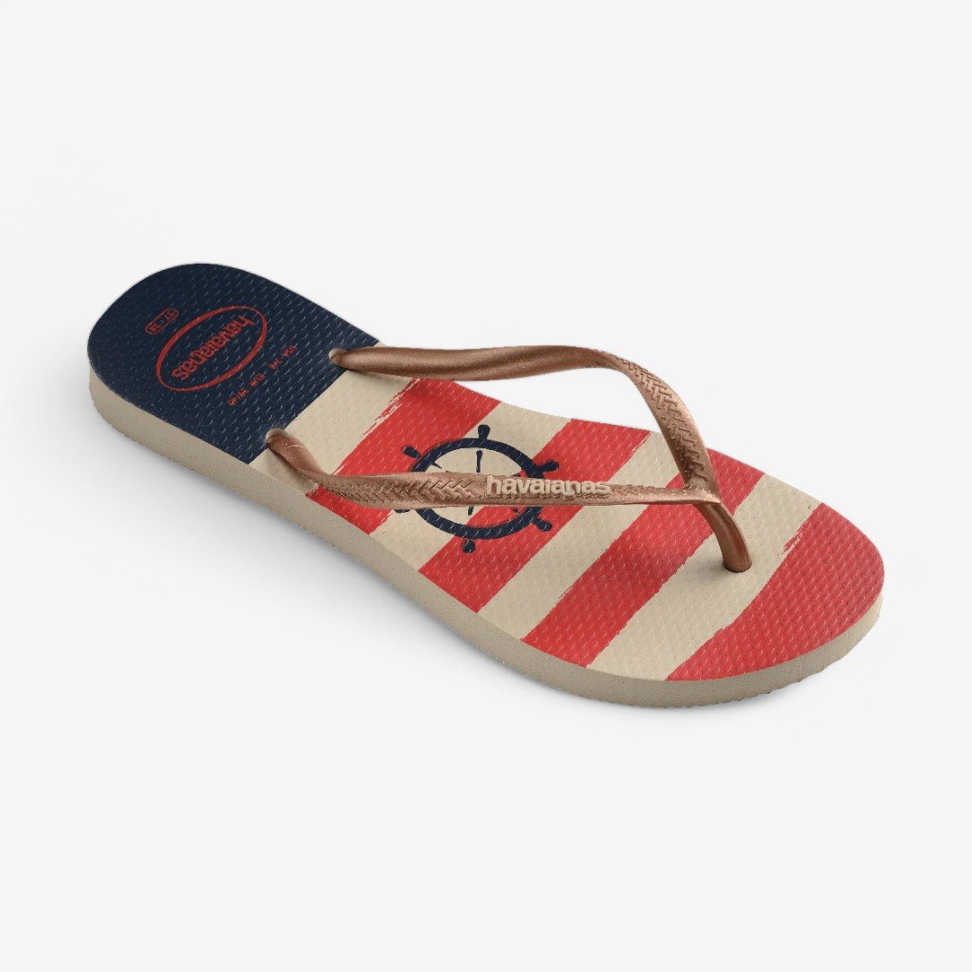 Chinelo Havaianas Slim Nautical Rose Gold/Bege Palha 2