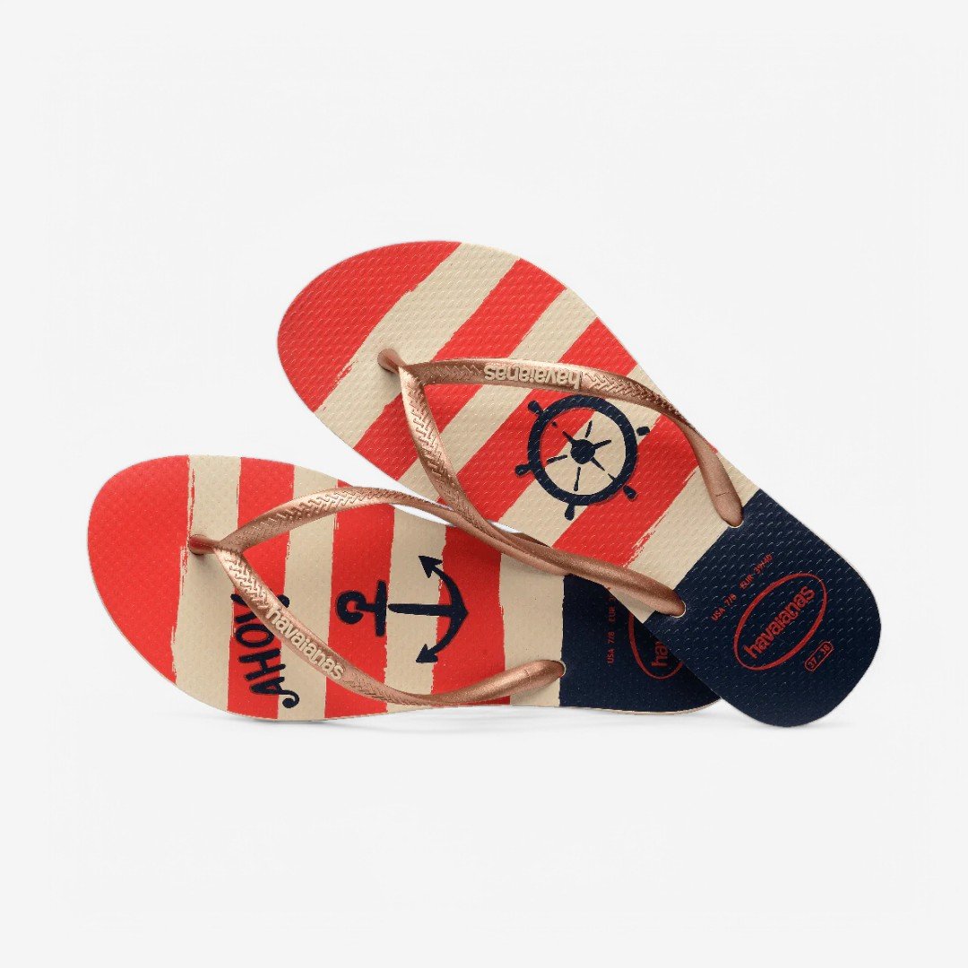 Chinelo Havaianas Slim Nautical Rose Gold/Bege Palha 4