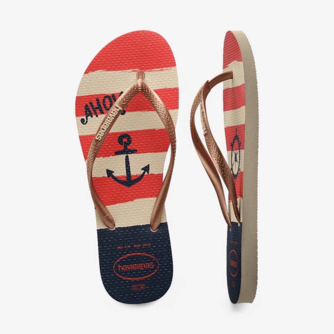 Chinelo Havaianas Slim Nautical Rose Gold/Bege Palha 5