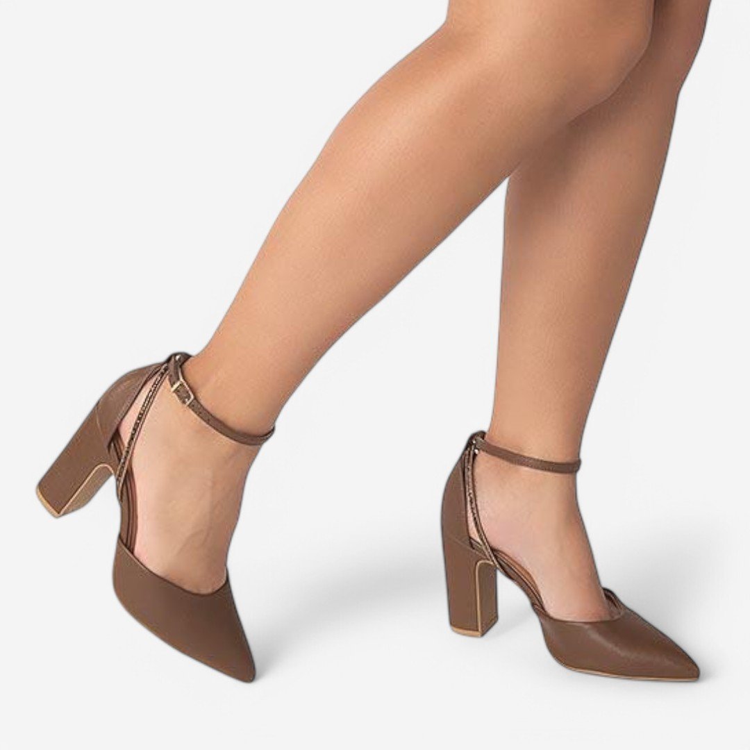 Sapato Scarpin Vizzano Salto Alto Capuccino/Cacau/Dourado 3