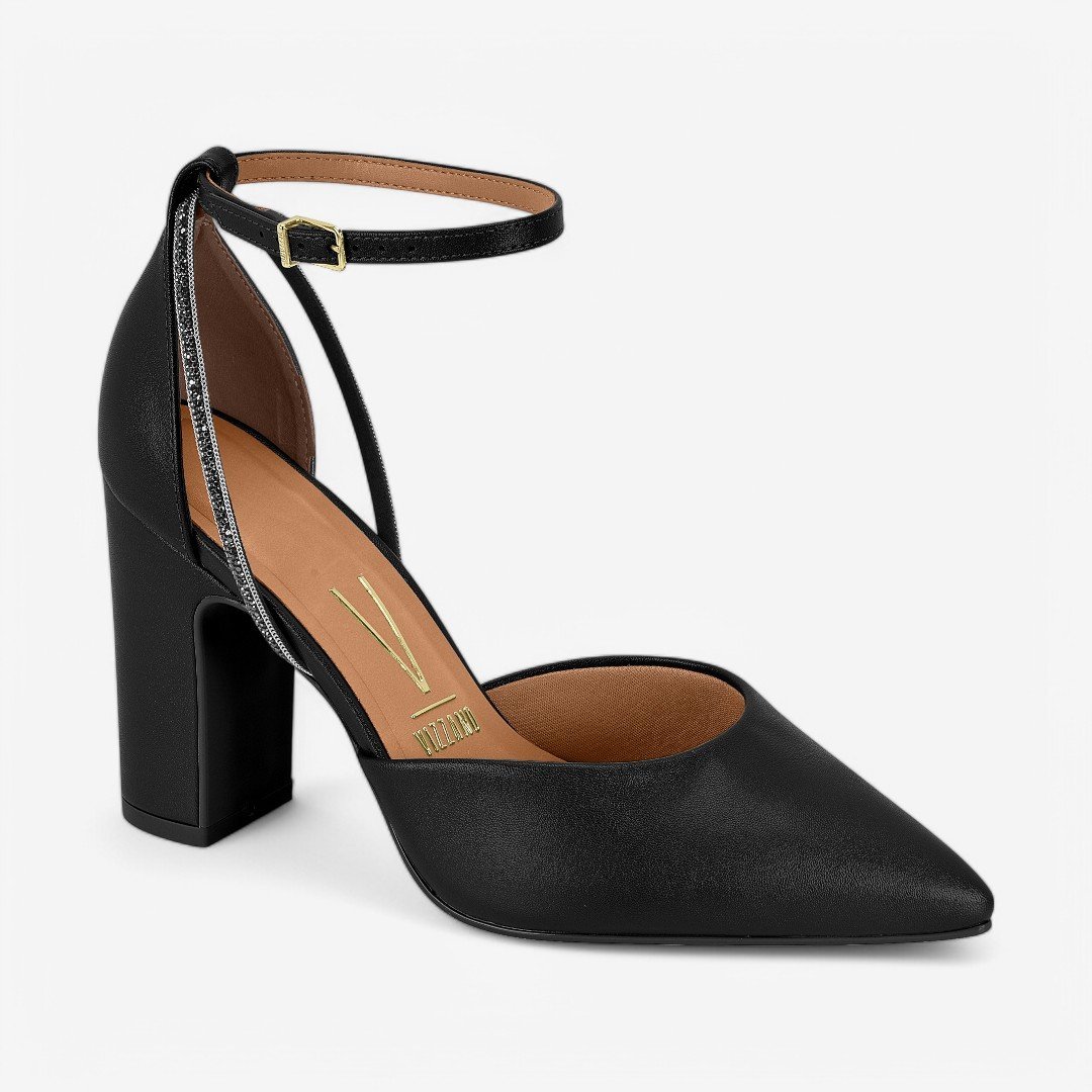 Sapato Scarpin Vizzano Salto Alto Preto/Cristal/Niquel