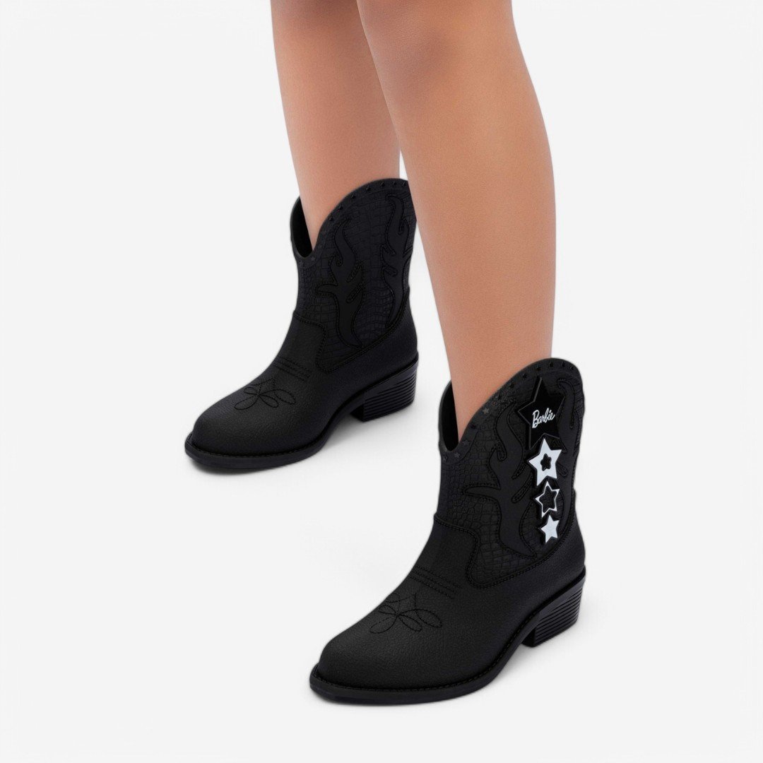Bota Infantil Barbie Western Grendene Kids Preto/Branco 5