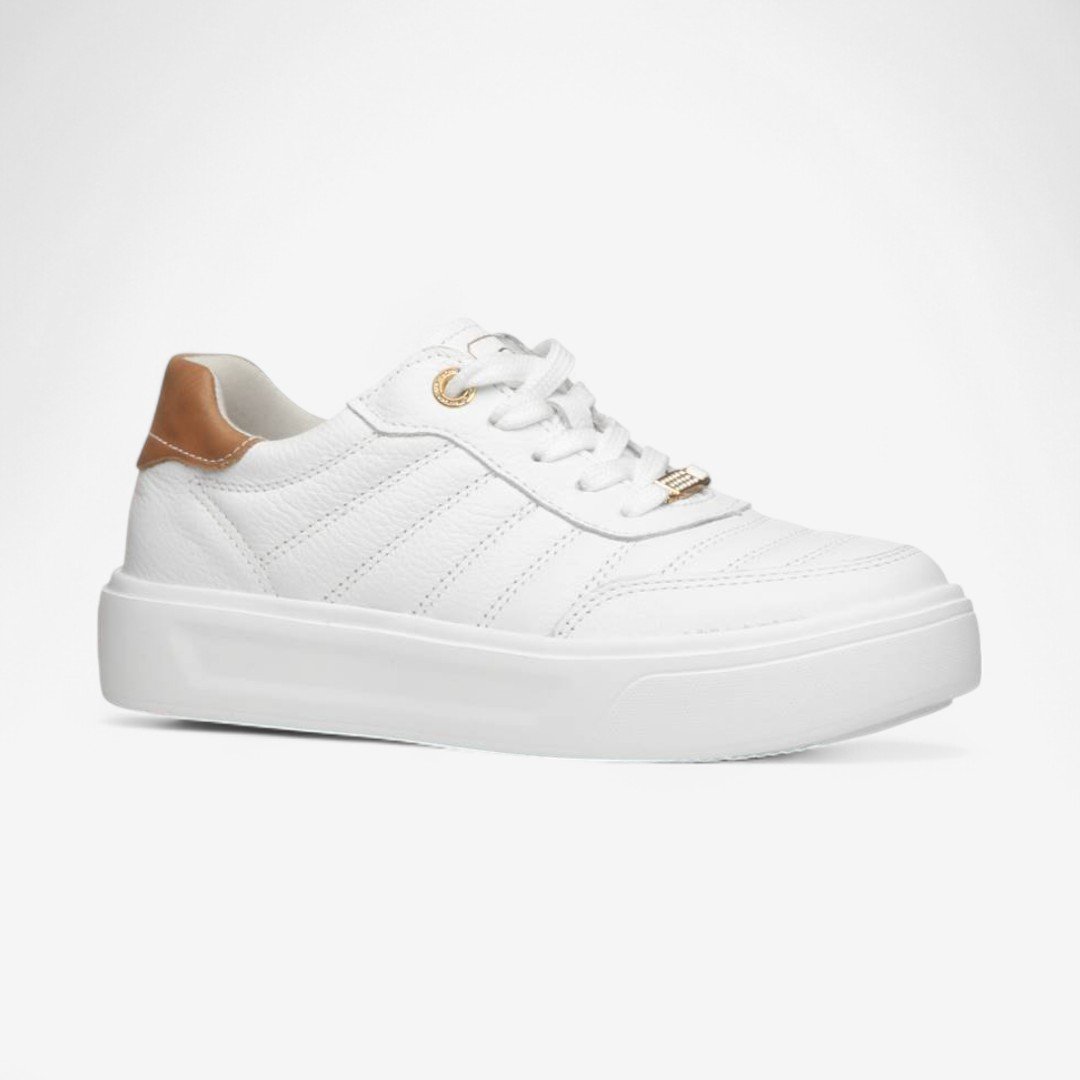 Tênis Pegada Casual Feminino em Couro 211201 Branco/Camel 2
