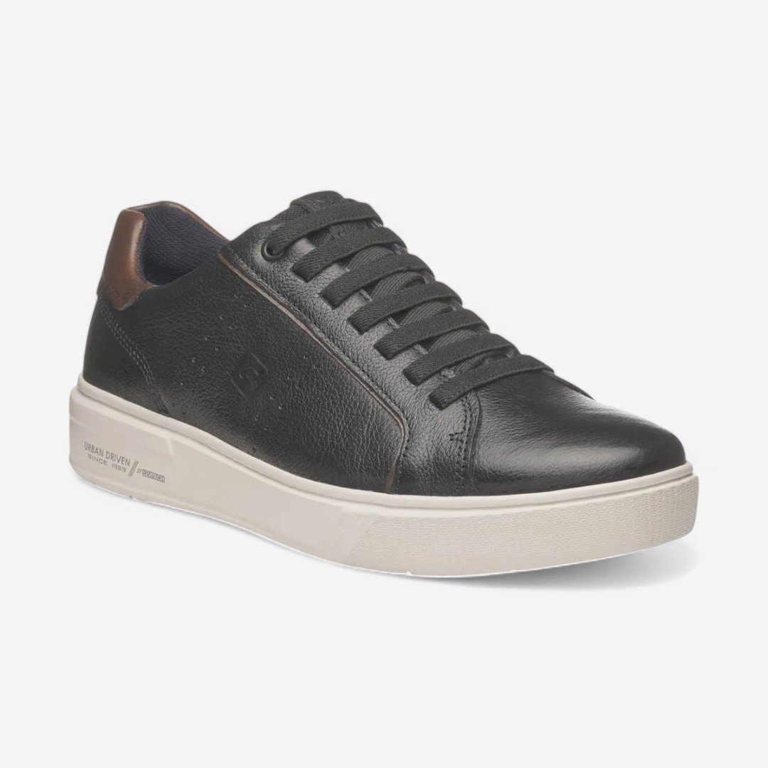 Tênis Pegada Casual Masculino em Couro Preto Preto/Conhaque 2