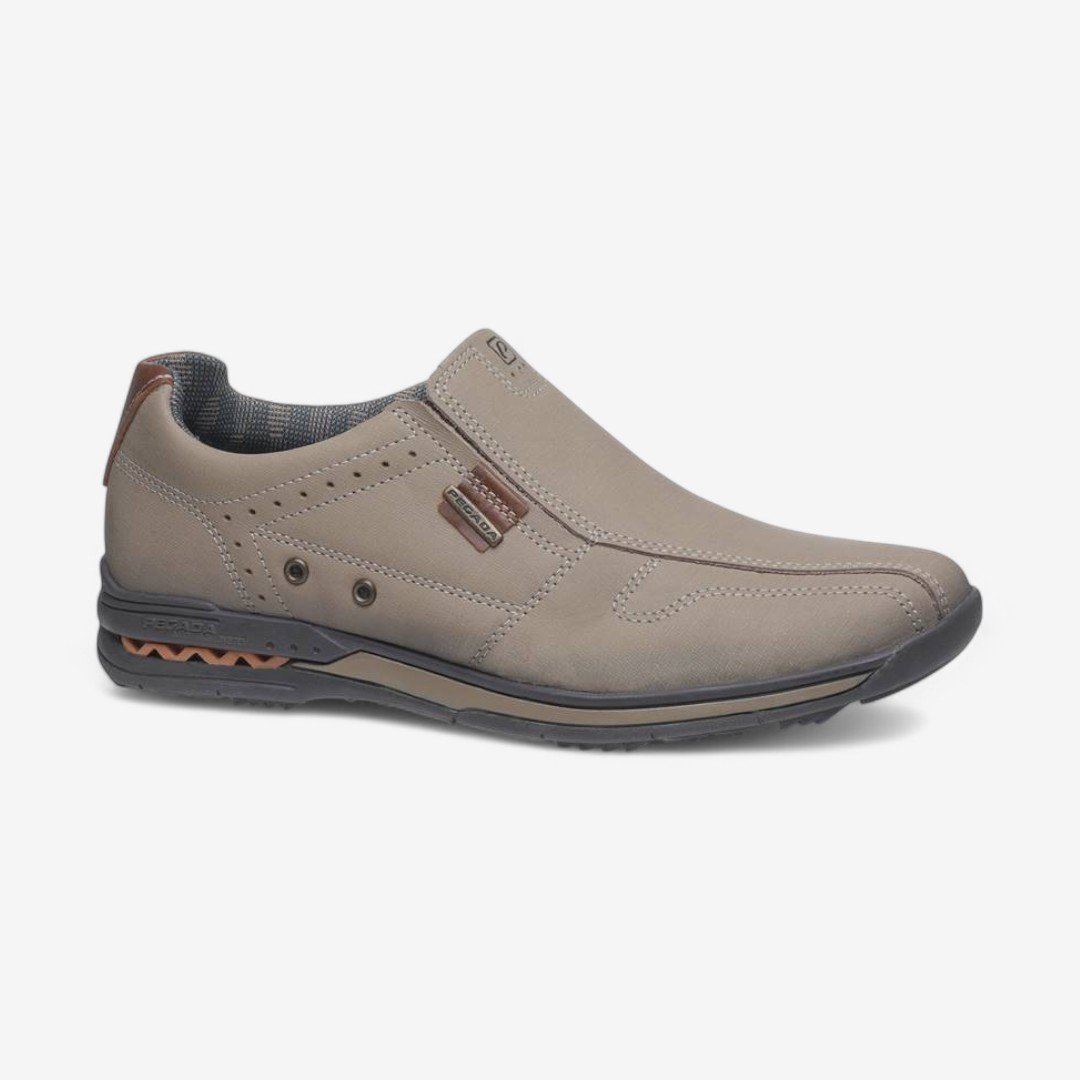 Tênis Pegada Slip On Casual Masculino em Couro Areia Areia/Conhaque 2