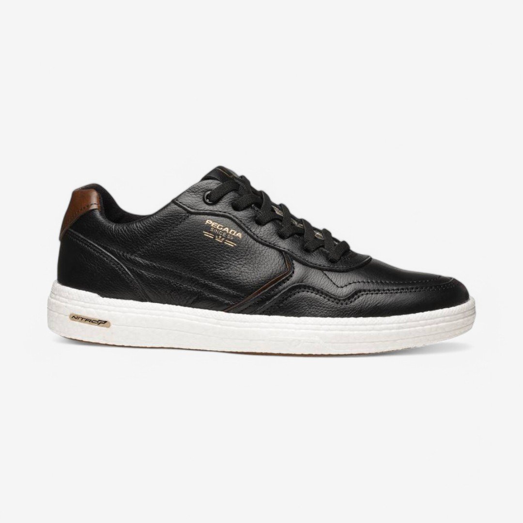Tênis Casual Pegada Masculino em Couro Preto Preto/Conhaque 2
