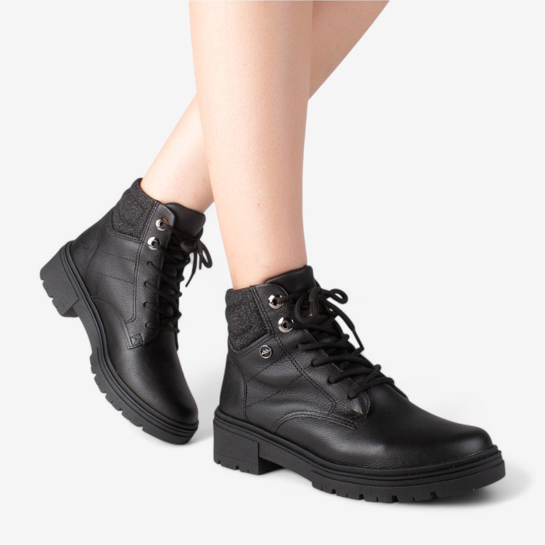 Bota Coturno Dakota Feminina em Couro Preto Preto 2