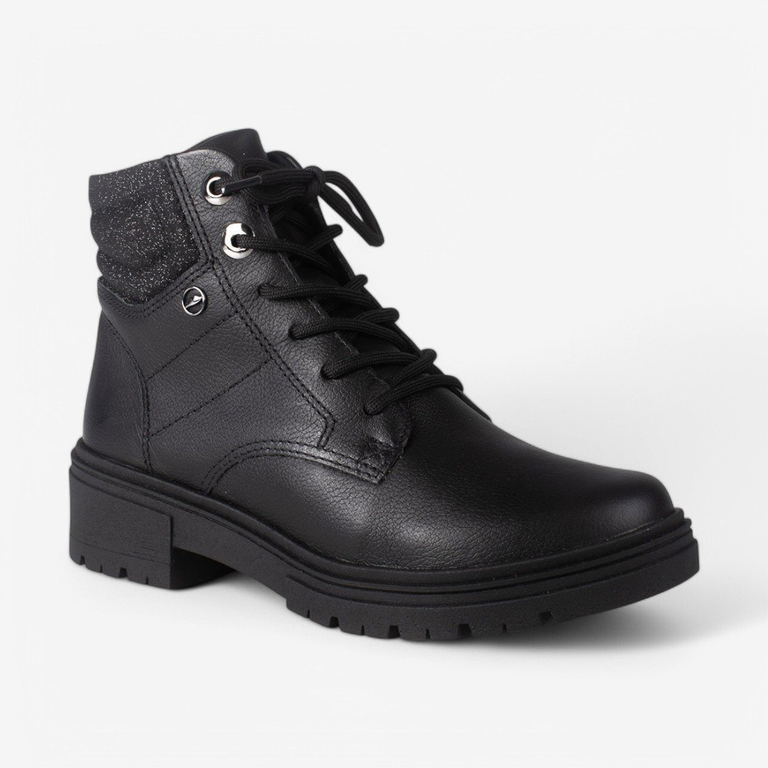 Bota Coturno Dakota Feminina em Couro Preto Preto 7