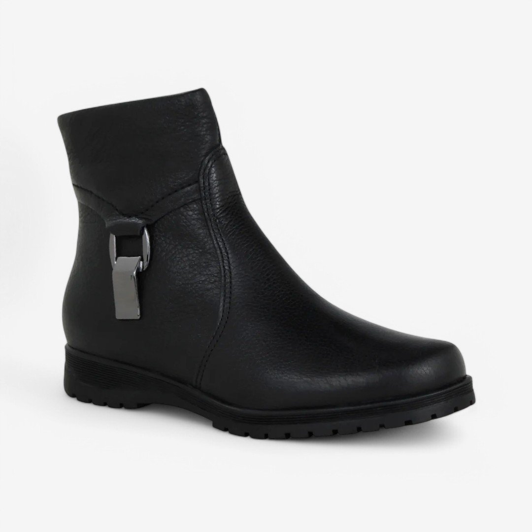 Bota Bottero Cano Baixo Feminina Em Couro Preta Preto 1