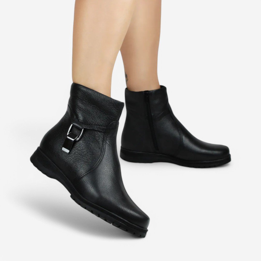 Bota Bottero Cano Baixo Feminina Em Couro Preta Preto 2