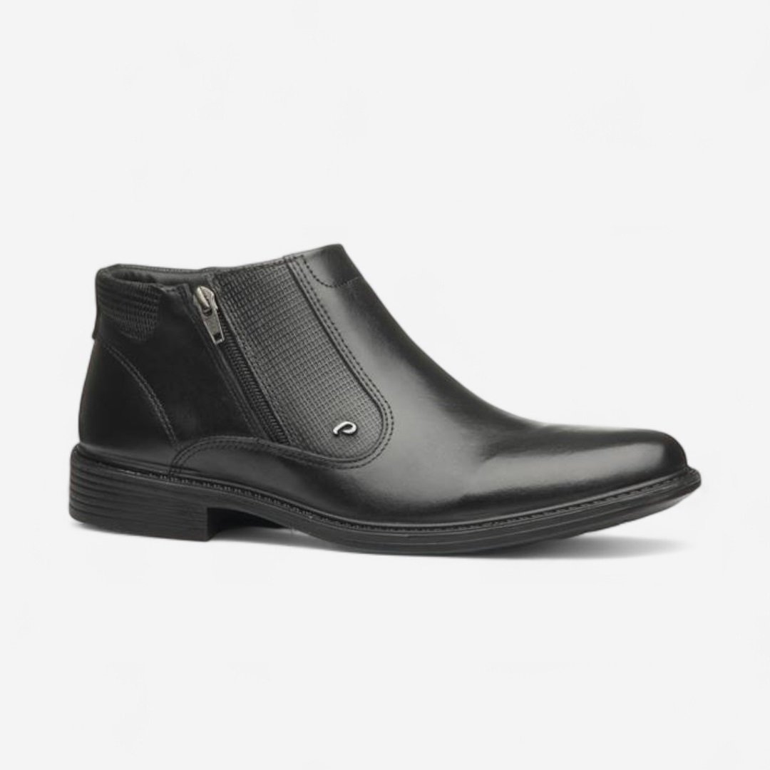 Bota Pegada Social Masculina Em Couro Preto Preto 1