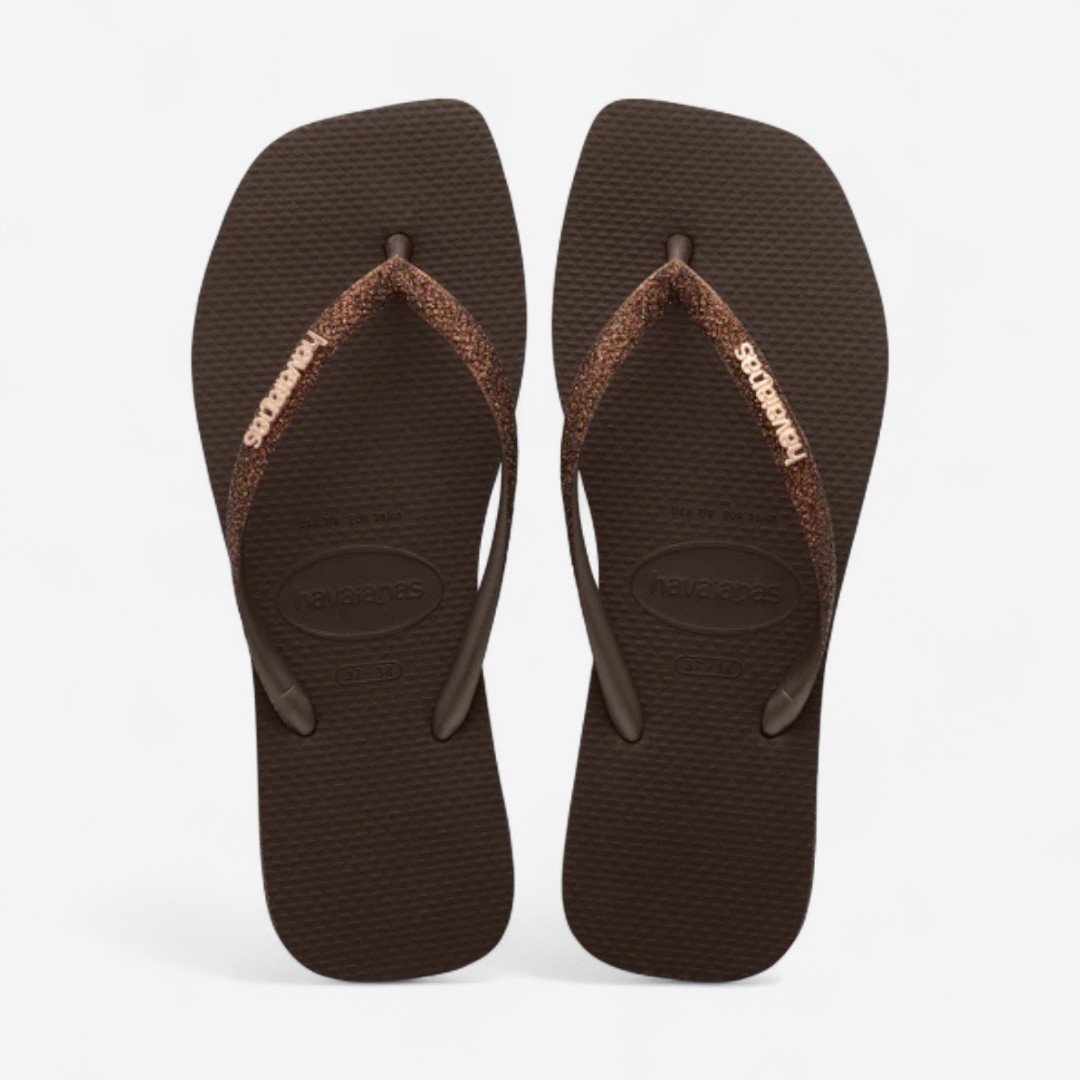 Chinelo Havaianas Slim Square Sparkle Café