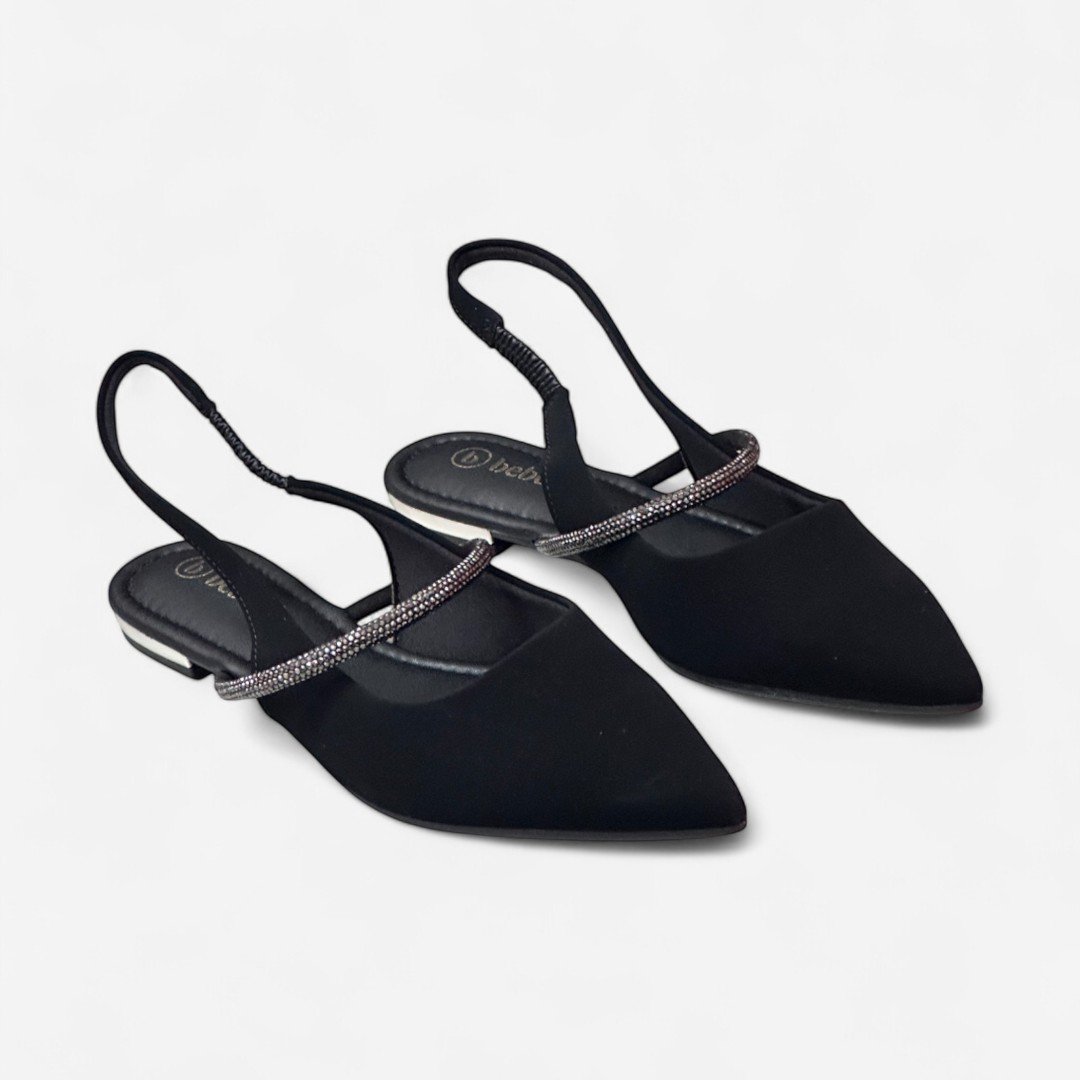 Sapatilha Slingback Bebecê Detalhe Strass Preto Preto 2