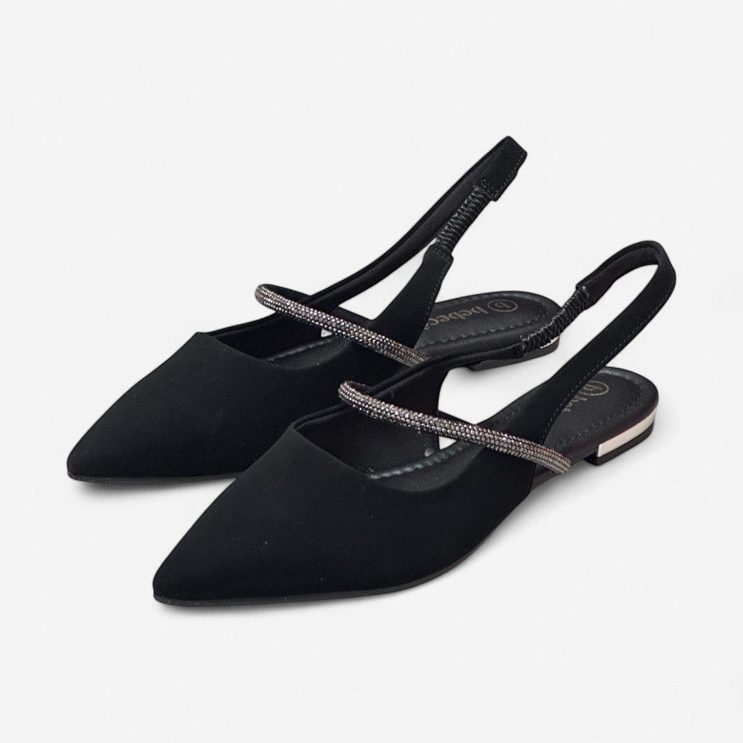 Sapatilha Slingback Bebecê Detalhe Strass Preto Preto 3