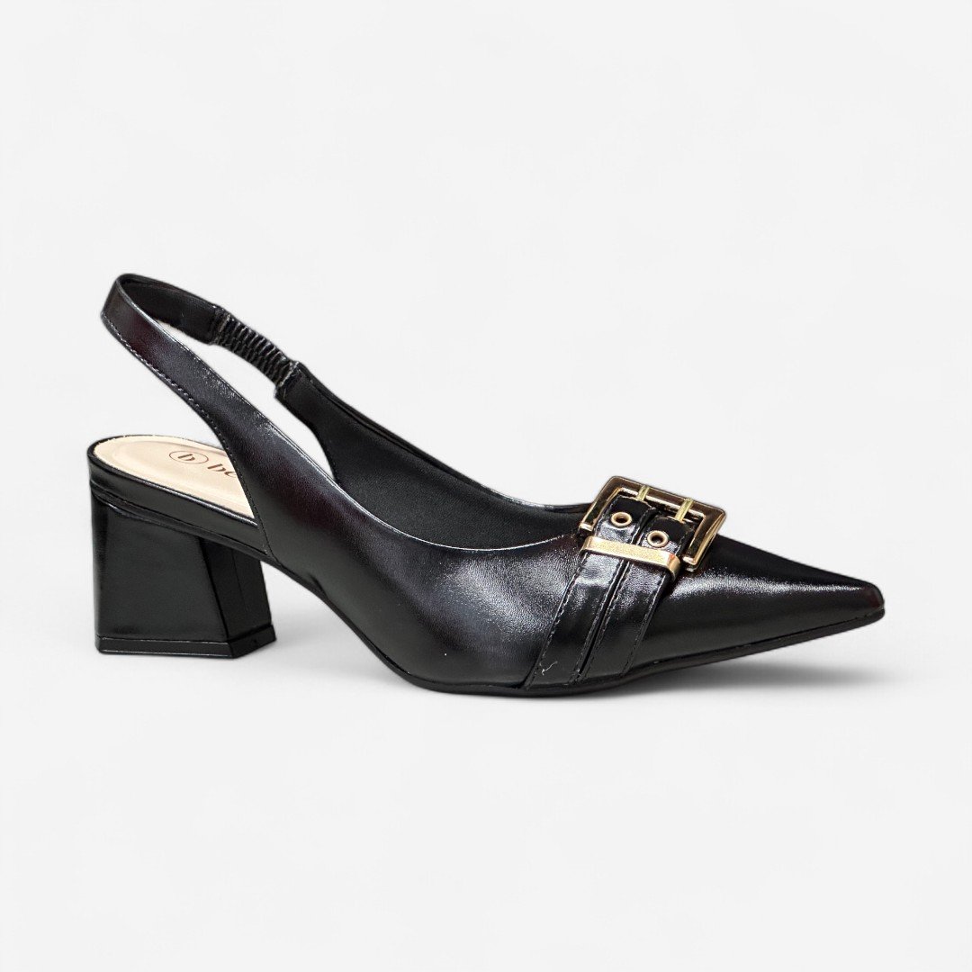 Sapato Scarpin Bebecê Slingback Salto Médio Preto Preto 2
