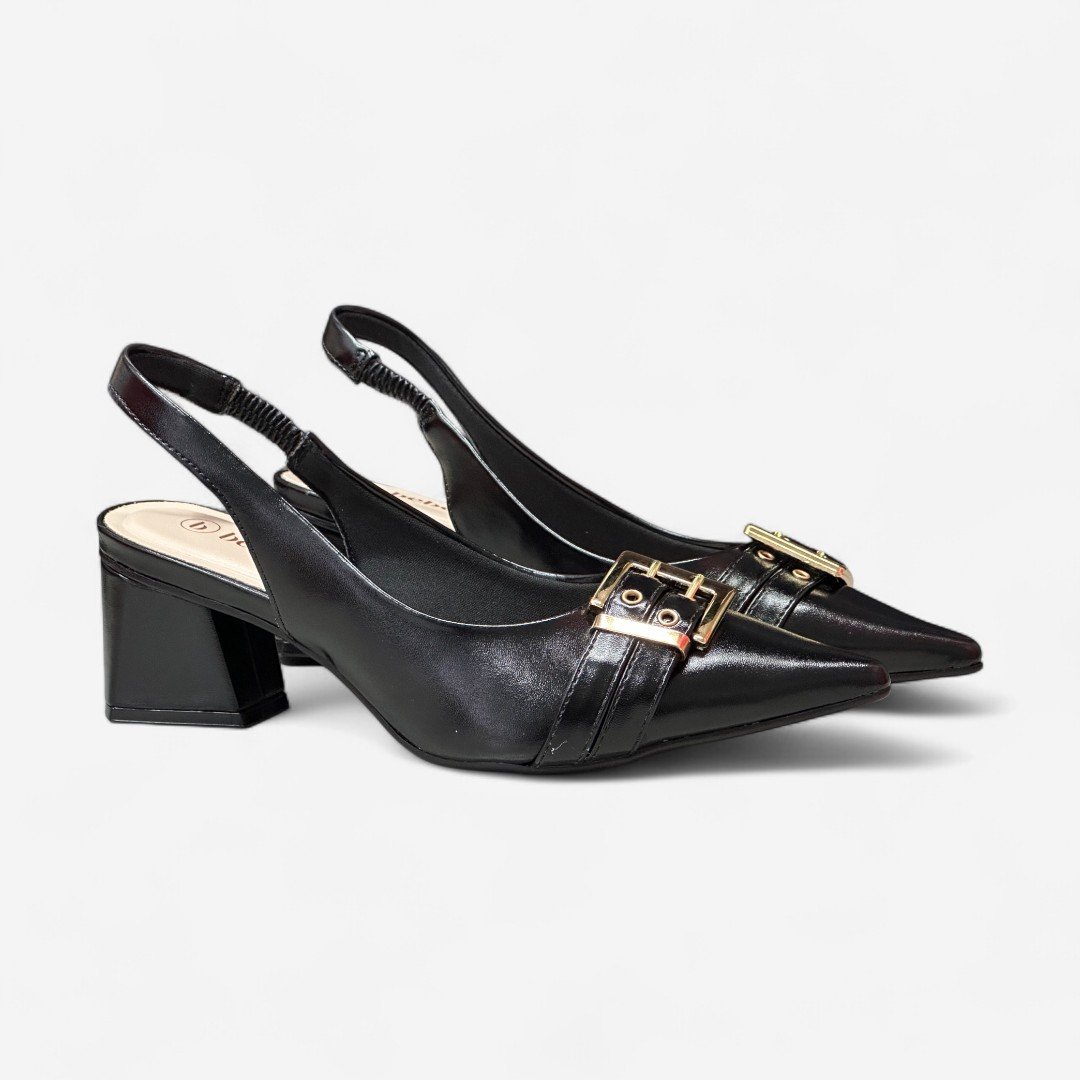 Sapato Scarpin Bebecê Slingback Salto Médio Preto Preto 3