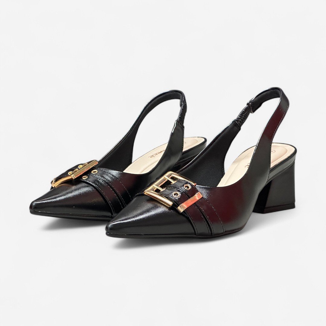 Sapato Scarpin Bebecê Slingback Salto Médio Preto Preto 4