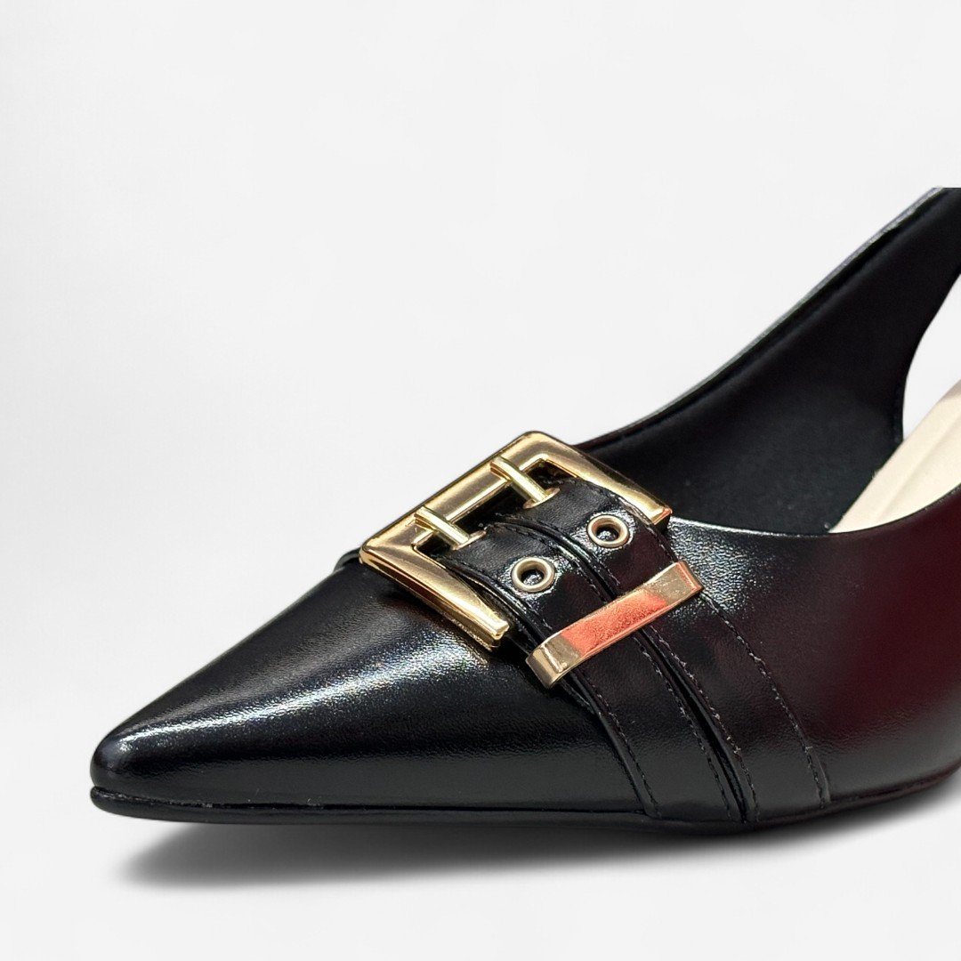 Sapato Scarpin Bebecê Slingback Salto Médio Preto Preto 6