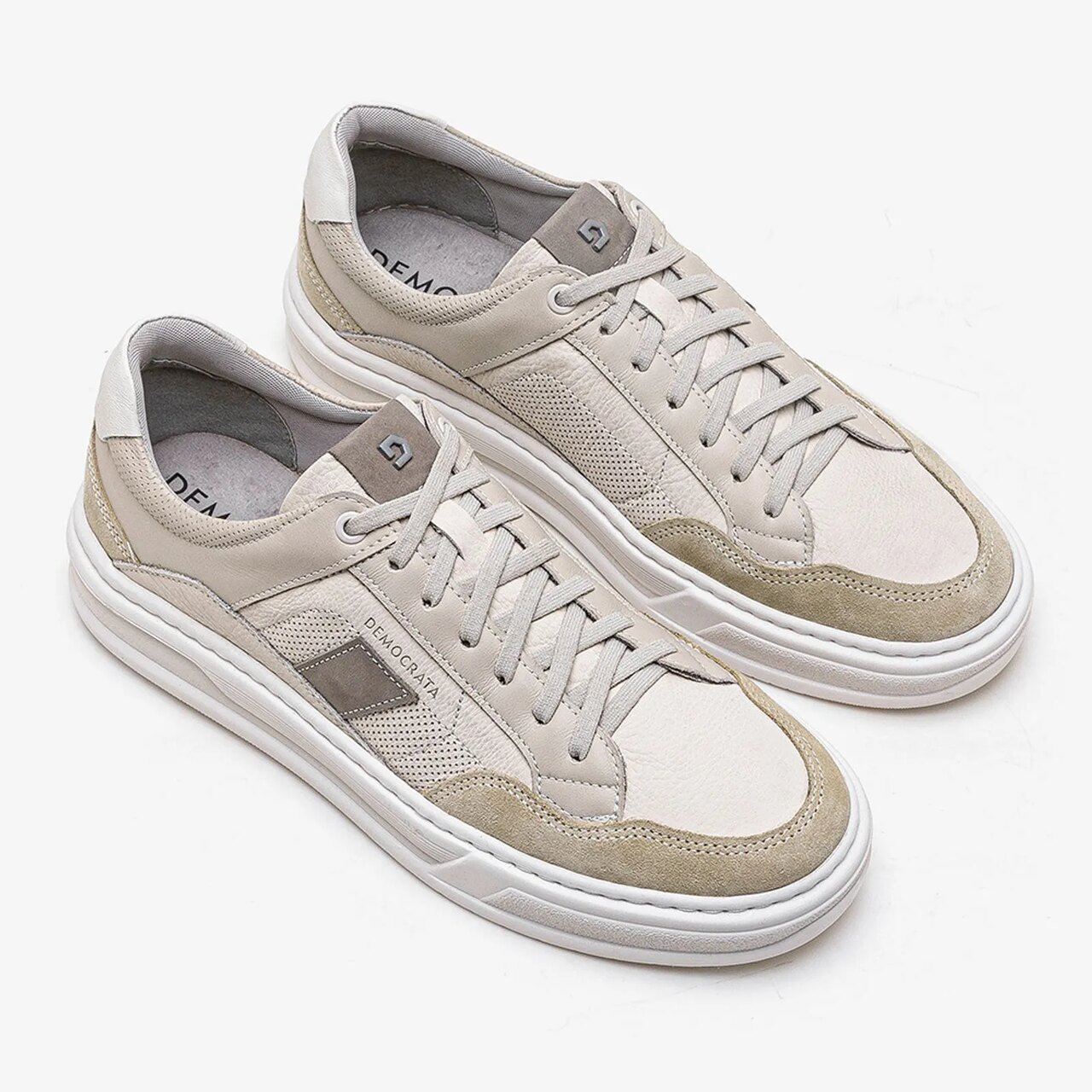 Tênis Democrata Denim Wide Couro Creme Camel/Neve 2