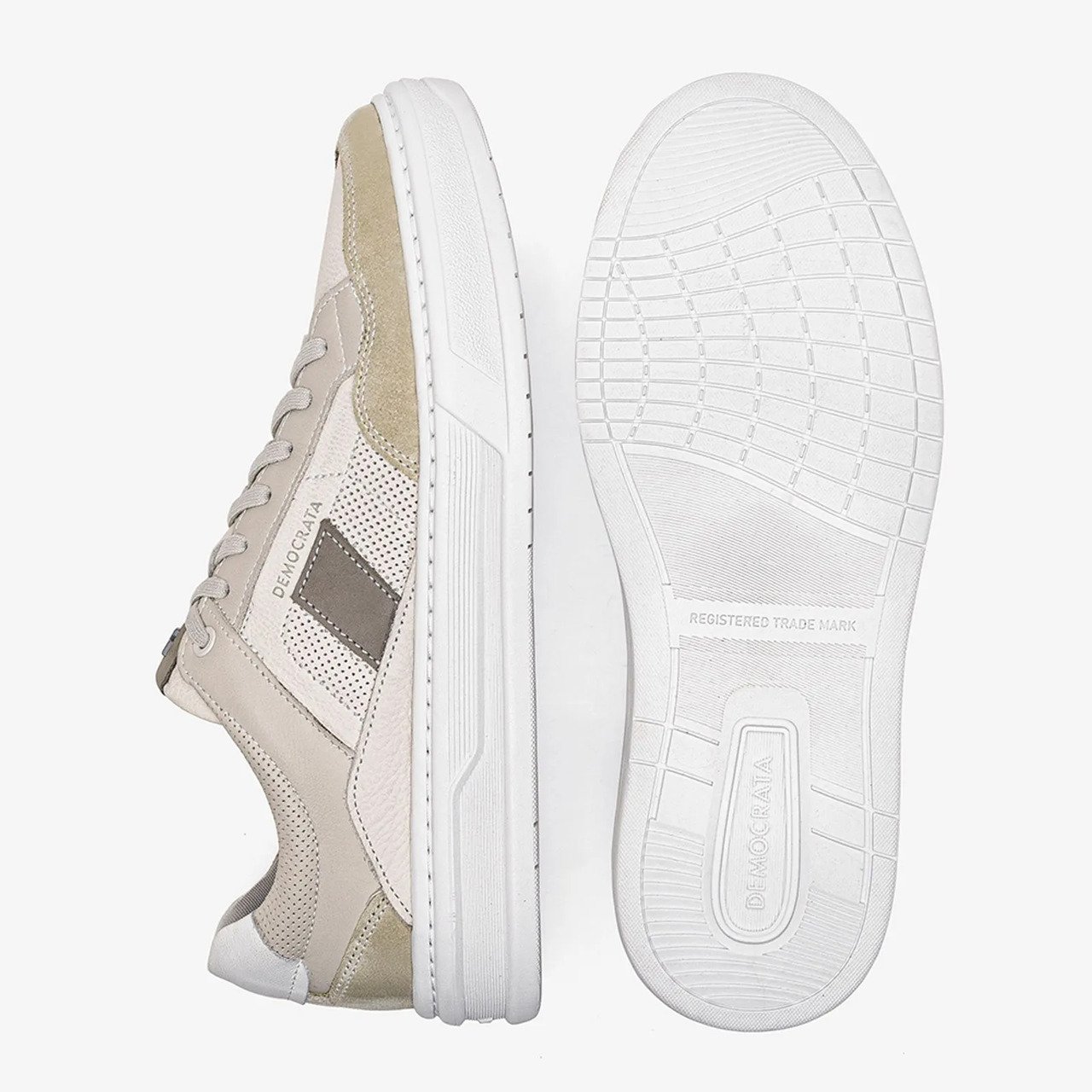 Tênis Democrata Denim Wide Couro Creme Camel/Neve 4