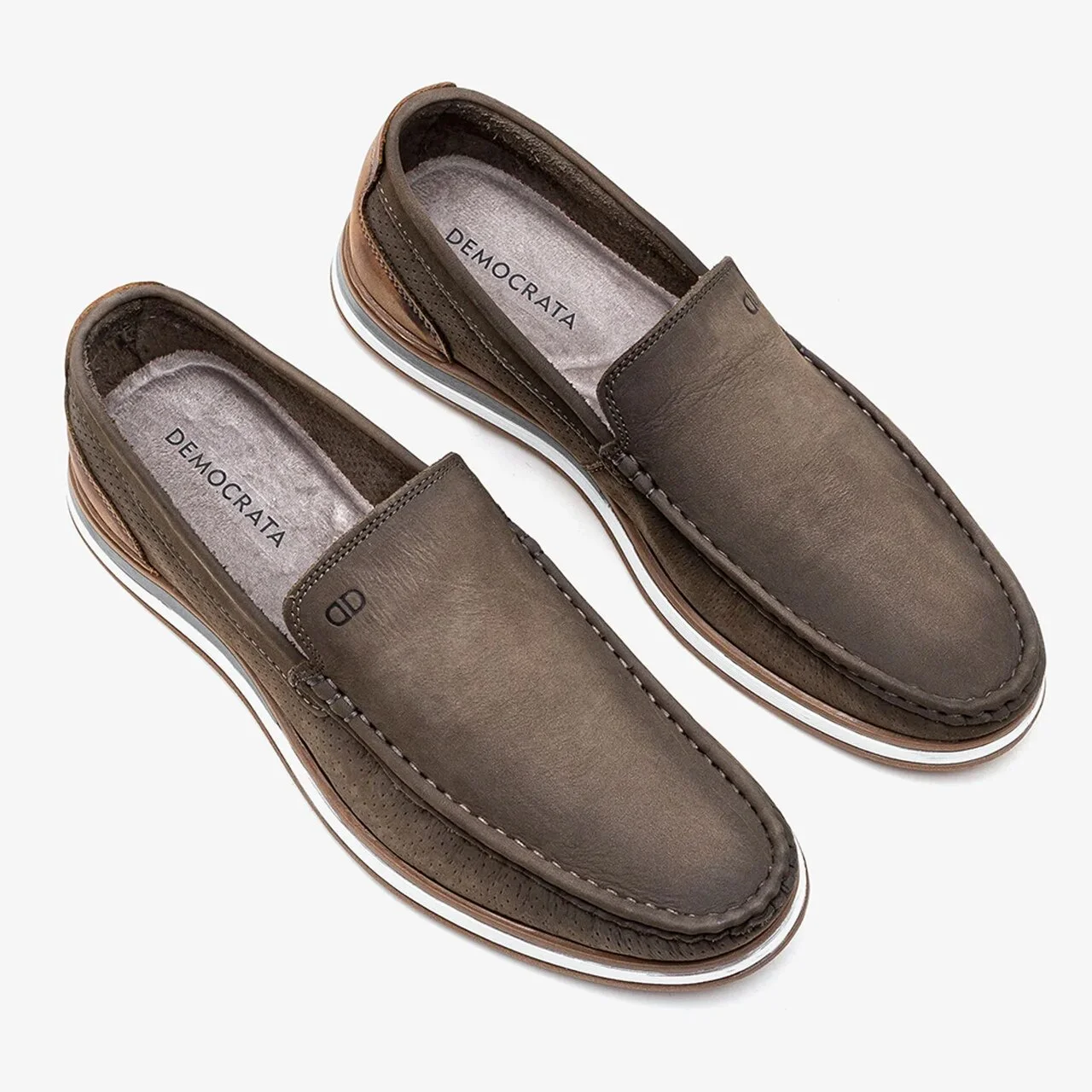 Mocassim Democrata Denim Flow Couro Cinza Smoke/Tabaco 2