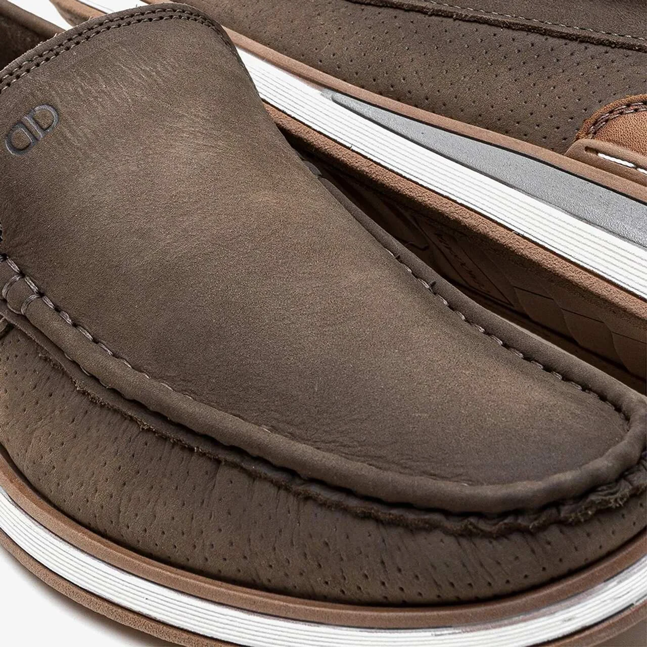 Mocassim Democrata Denim Flow Couro Cinza Smoke/Tabaco 3