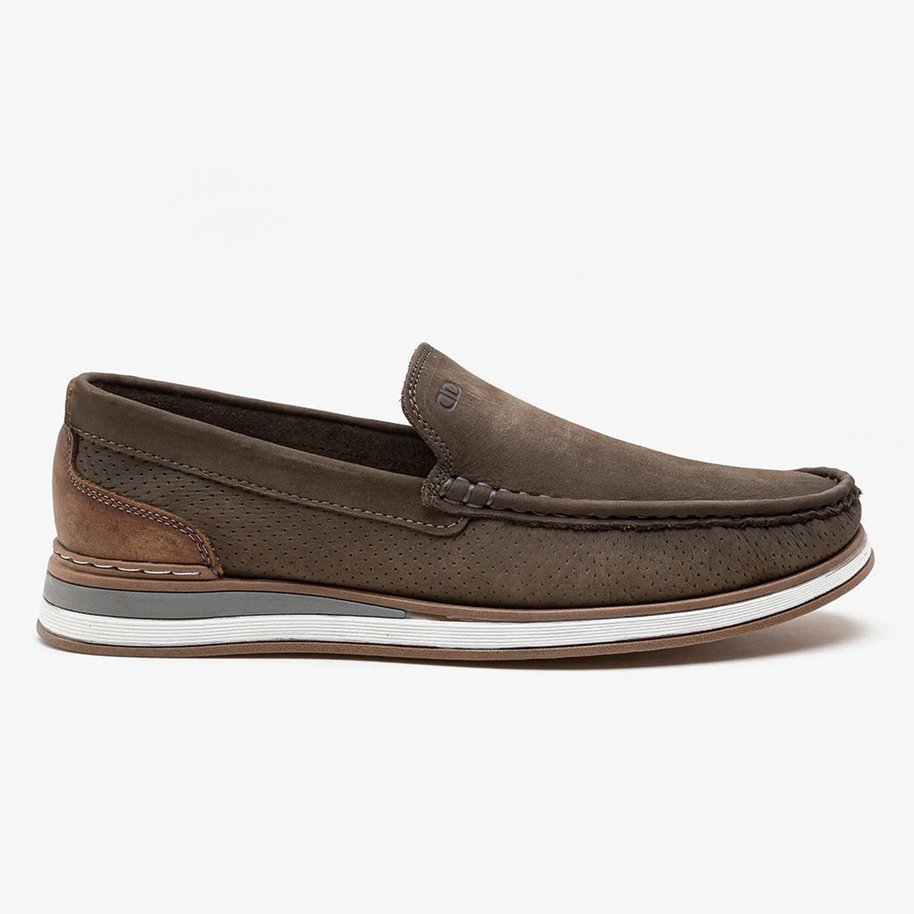 Mocassim Democrata Denim Flow Couro Cinza Smoke/Tabaco 1