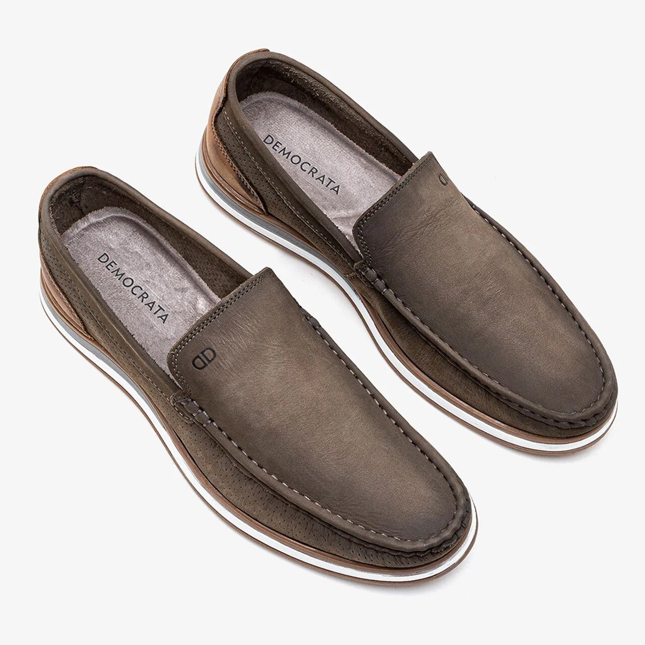 Mocassim Democrata Denim Flow Couro Cinza Smoke/Tabaco 2