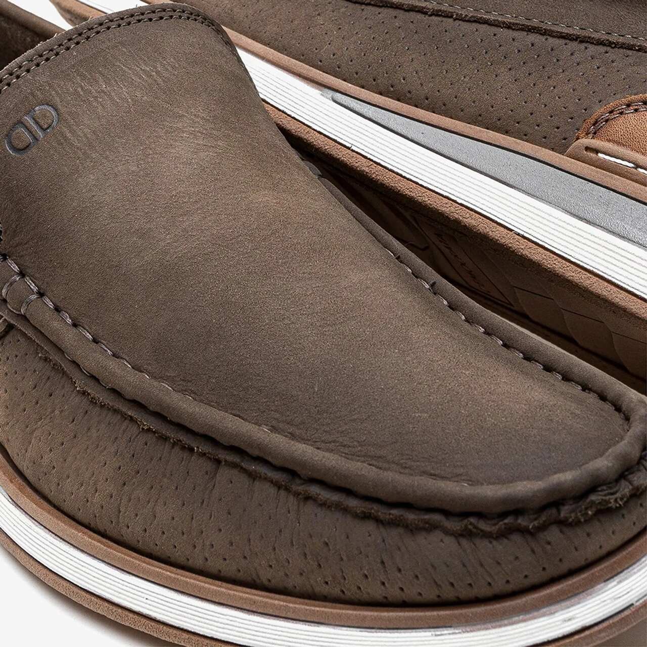 Mocassim Democrata Denim Flow Couro Cinza Smoke/Tabaco 3