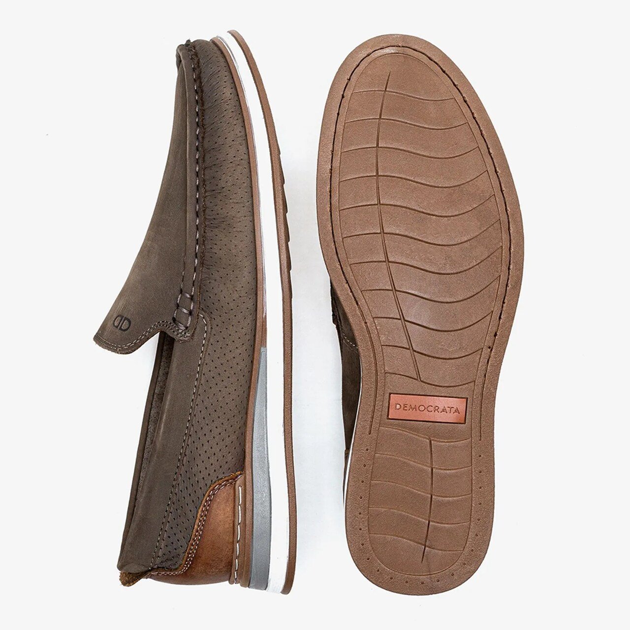 Mocassim Democrata Denim Flow Couro Cinza Smoke/Tabaco 4