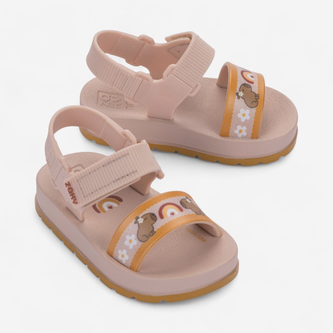 Sandália De Bebê Moderninha Print Zaxynina Capivaras Nude Claro/Capivara 2