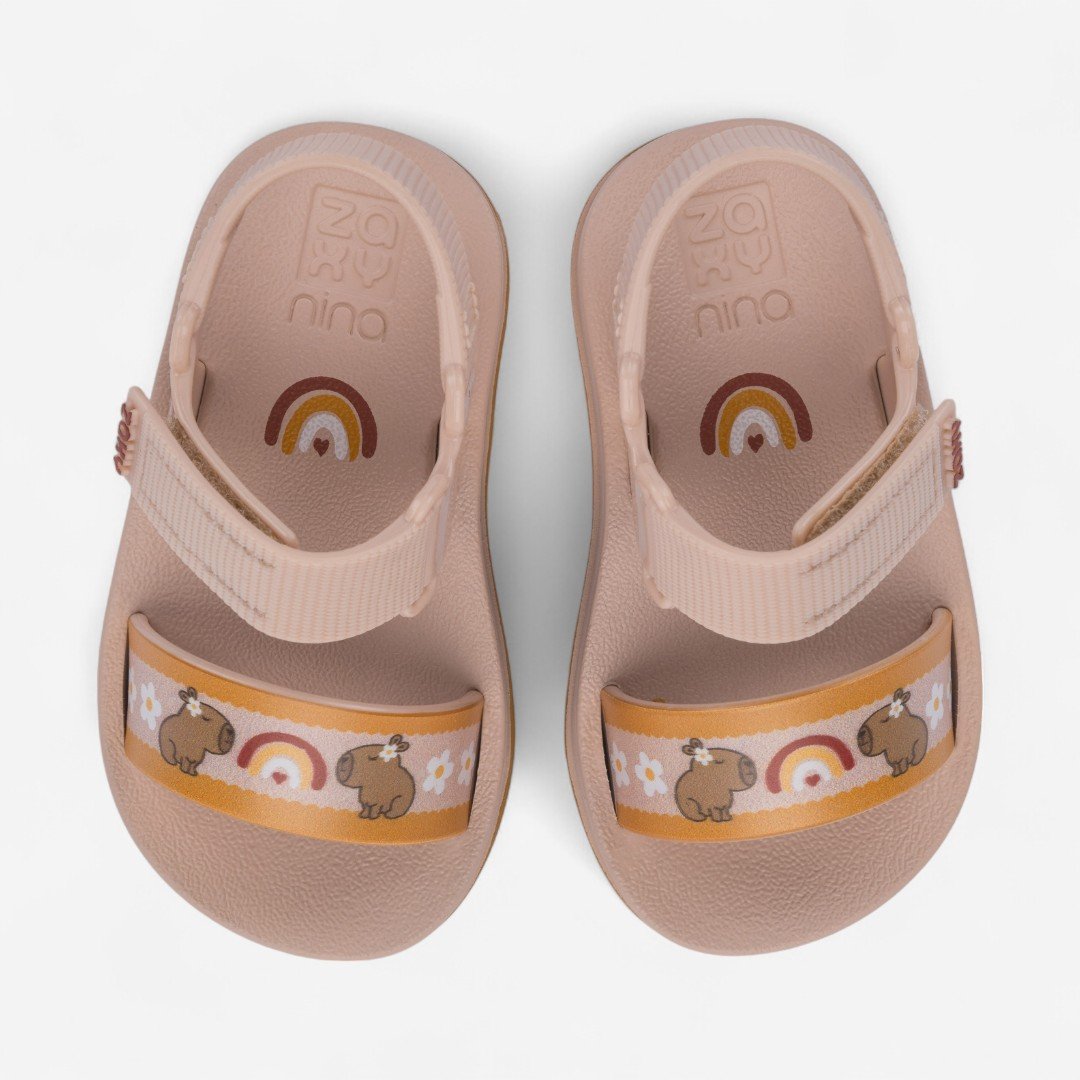 Sandália De Bebê Moderninha Print Zaxynina Capivaras Nude Claro/Capivara 3