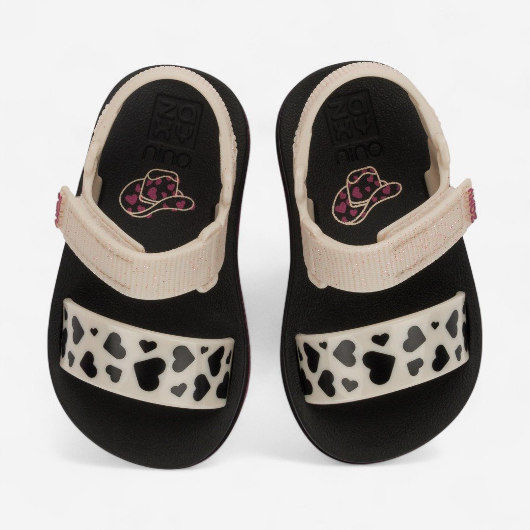 Sandália De Bebê Moderninha Print Zaxynina Corações Off White Claro/Coracao 3