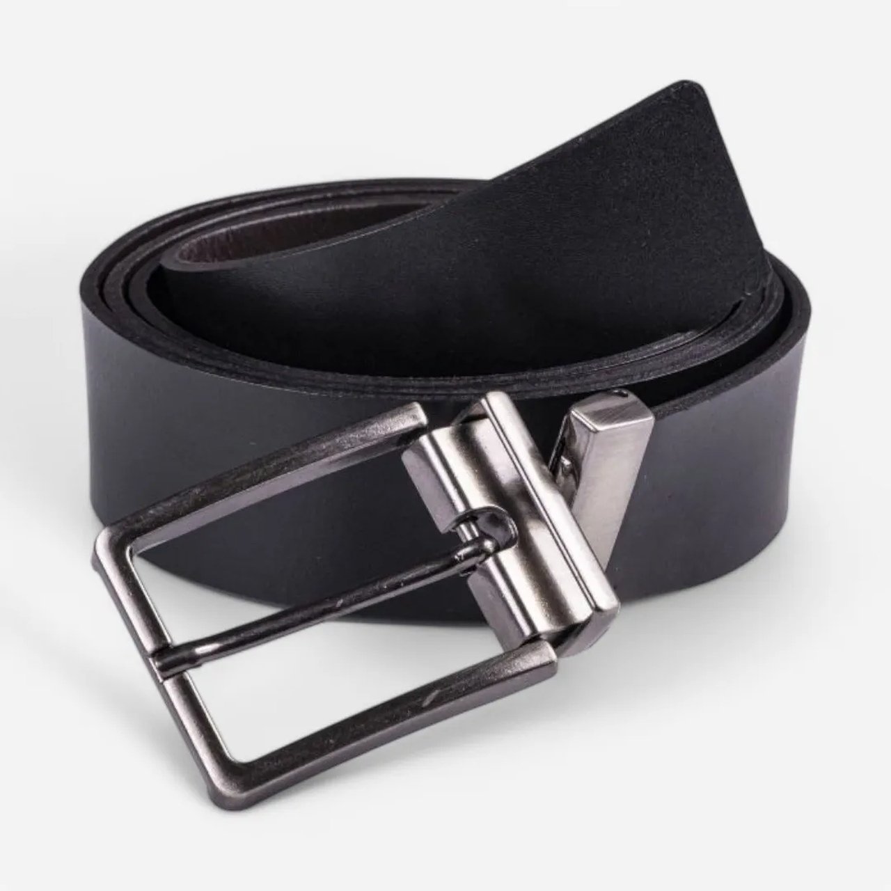 Cinto Masculino Couro Dupla Face Com Fivela Giratória Preto 1