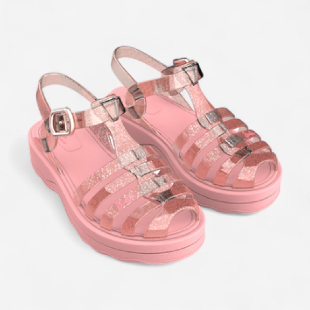 Sandália Barbie Trendy Flat Infantil Grendene Kids Rosa Rosa/Glitter 2