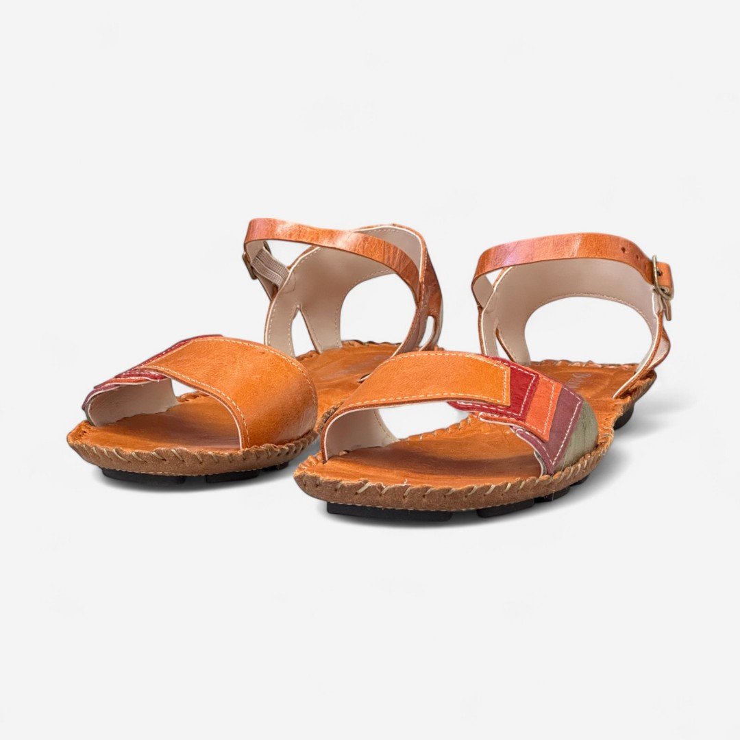 Sandália Andacco Rasteira Em Couro Mango/Mist/Rosa 4