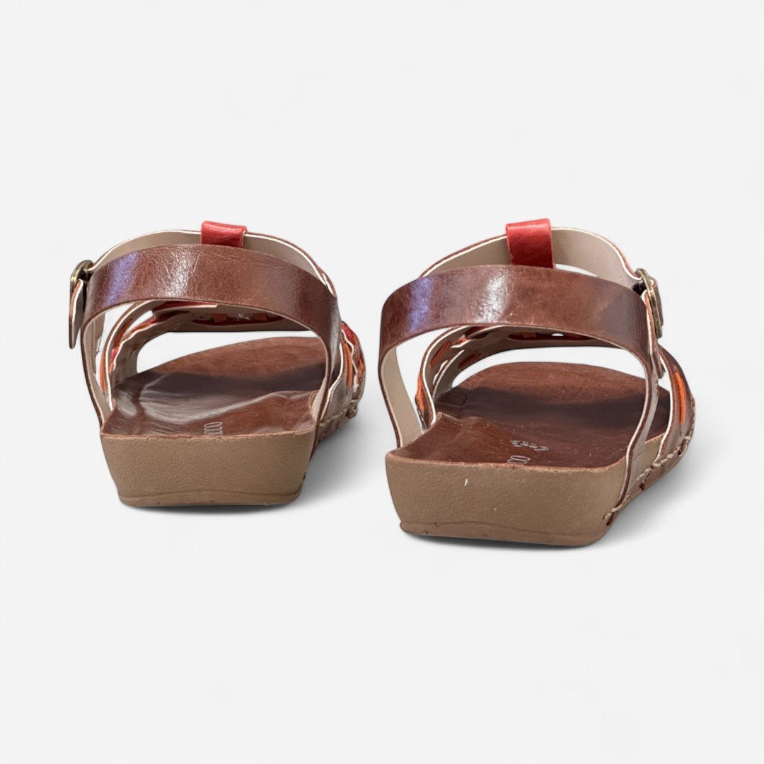 Sandália Andacco Rasteira Em Couro Marrom Sepia/Rosso/Laranja 5