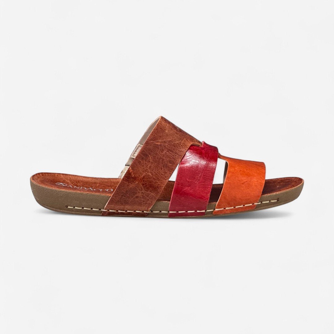 Chinelo Andacco Rasteiro Em Couro Marrom Rust/Rosso/Laranja 1