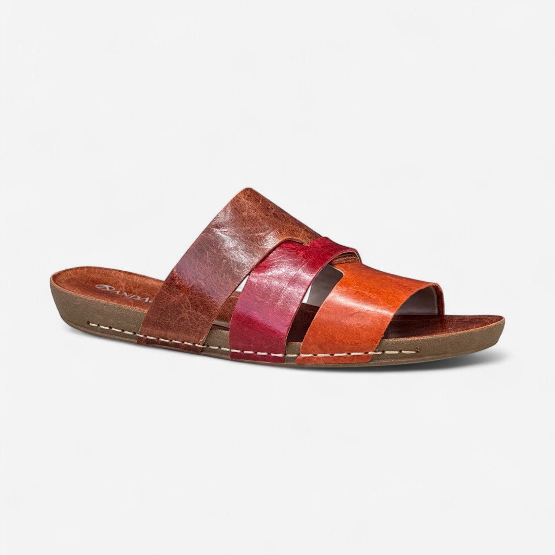 Chinelo Andacco Rasteiro Em Couro Marrom Rust/Rosso/Laranja 2