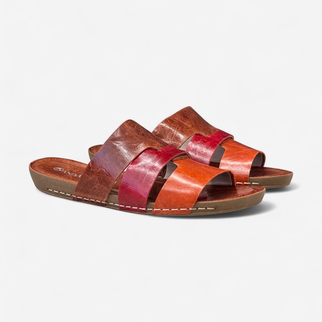 Chinelo Andacco Rasteiro Em Couro Marrom Rust/Rosso/Laranja 3