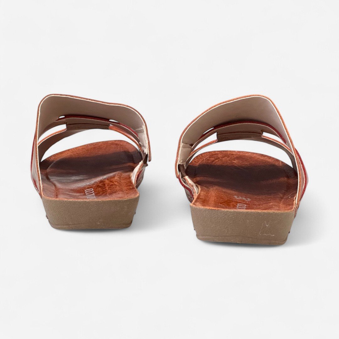 Chinelo Andacco Rasteiro Em Couro Marrom Rust/Rosso/Laranja 5