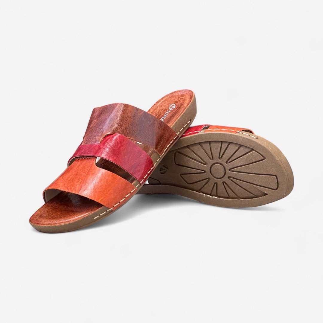Chinelo Andacco Rasteiro Em Couro Marrom Rust/Rosso/Laranja 6