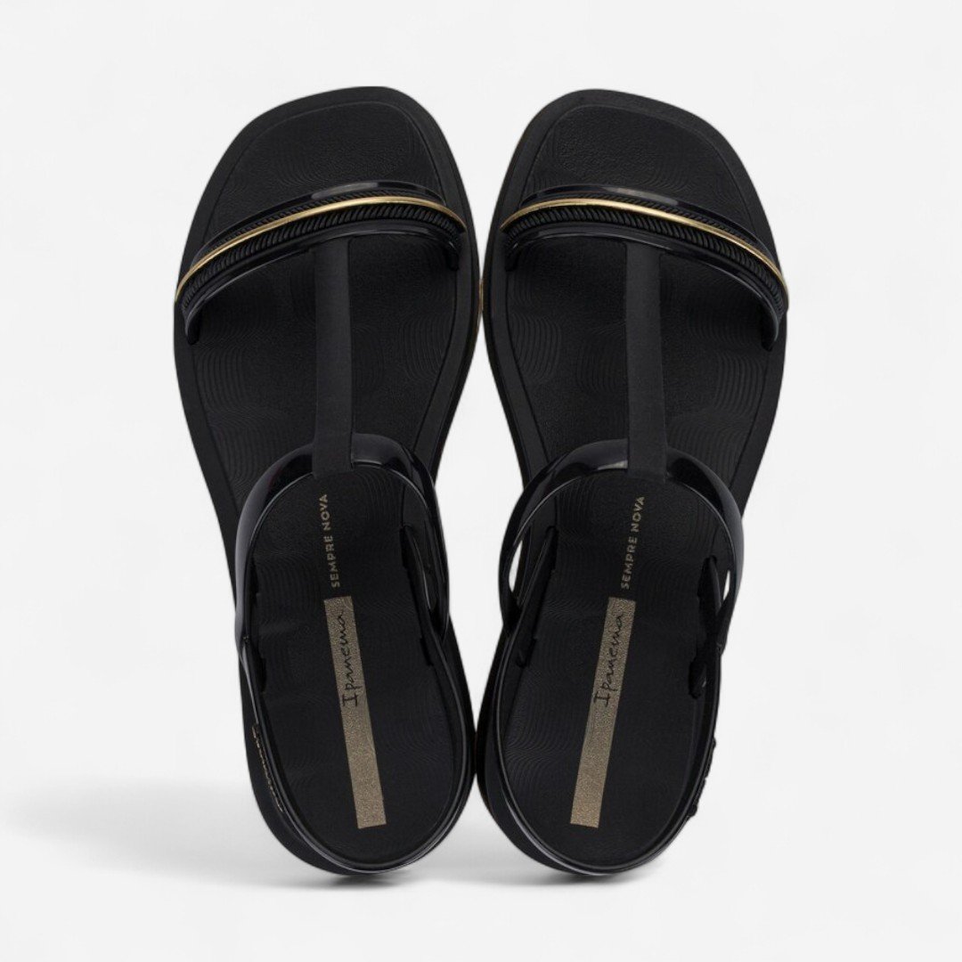 Sandália Rasteira Ipanema Glow Preta Preto/Dourado 2