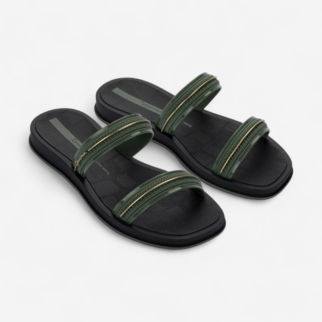 Chinelo Ipanema Glow Slide Verde Preto/Verde/Dourado 1